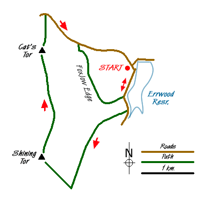 Route Map - Shining Tor, Cats Tor & Foxlow Edge Walk