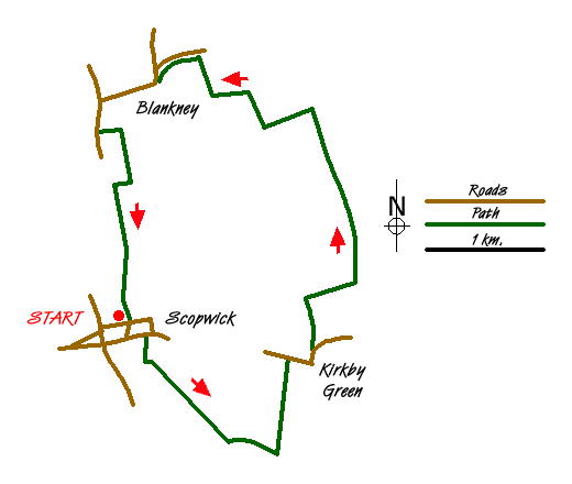 Route Map - Scopwick, Kirkby Green & Blankney Walk