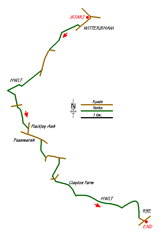 Route Map - Wittersham to Rye (High Weald Landscape Trail)  Walk