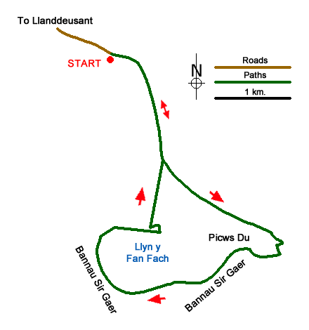 Route Map - Picws Du & Llyn y Fan Fach from near Llanddeusant Walk