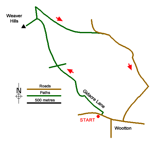 Route Map - The Weaver Hills from Wootton Walk