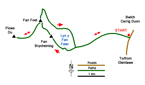 Route Map - Fan Brycheiniog and Picws Du Walk
