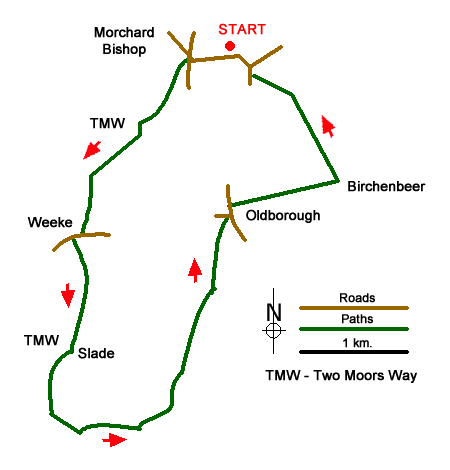 Route Map - Knathorne & Oldborough from Morchard Richard Walk