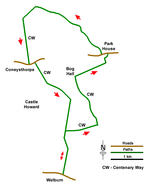 Route Map - Coneysthorpe & Castle Howard from Welburn Walk