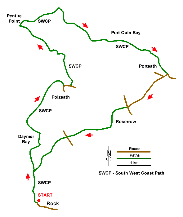 Route Map - Polzeath & Pentire Point from Rock Walk