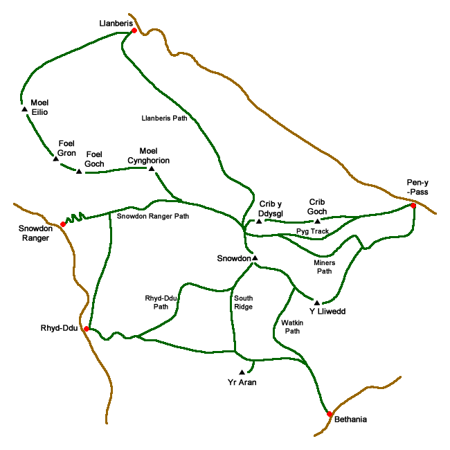 Map of Snowdon walks