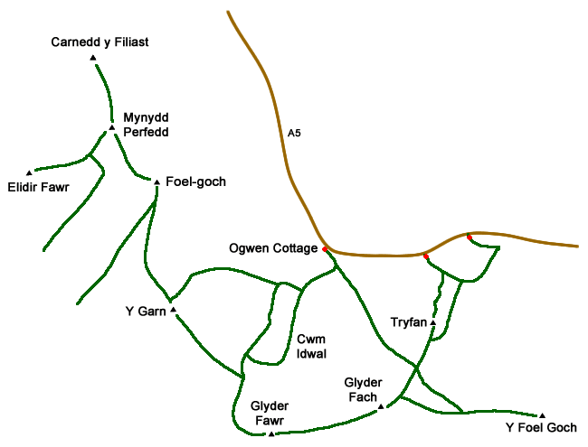 Map of Glyders walks