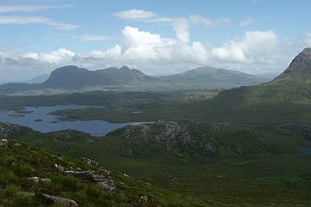 Suilven (left) and Canisp seen from Stac Pollaidh