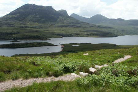 Descent to Loch Lurgainn with Cul Beag in the background