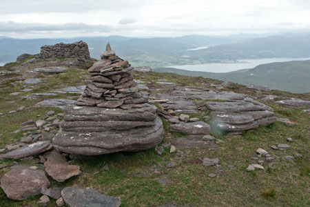 Beinn Ghobhlach's summit with Loch Broom and Ullapool below