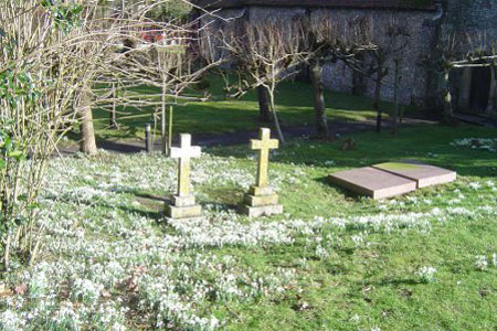Snowdrops in the graveyard at Ellisfield church