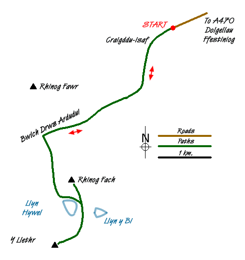 Route Map - Rhinog Fach & Y Llethr Walk