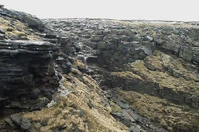 The rocky defile of Kinder Downfall