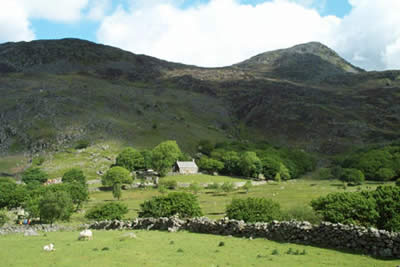 Farm at Cwm Bychan from path to Roman Steps