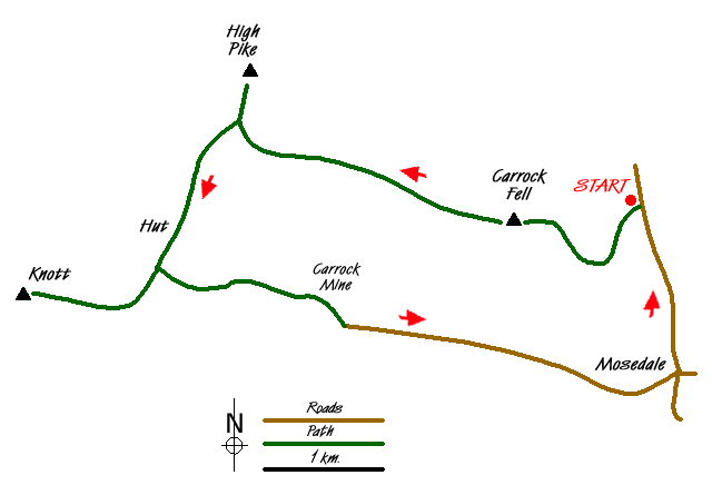 Route Map - Carrock Fell, High Pike and Knott Walk