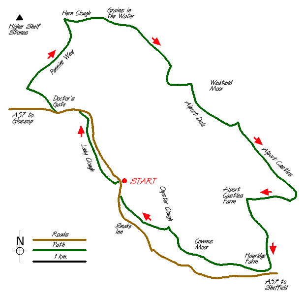 Route Map - Grains in the Water & Alport Castles Walk