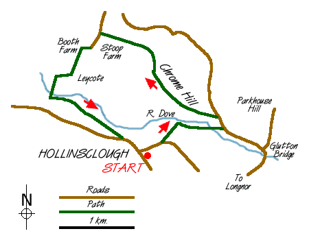Route Map - Chrome Hill (Dragon's Back) from Hollinsclough Walk