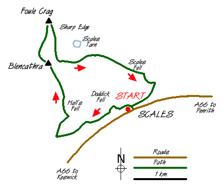 Route Map - Blencathra via Hall's Fell ridge Walk