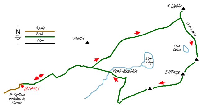 Route Map - Y Llethr & Diffwys Walk