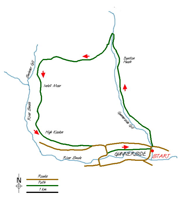 Route Map - Gunnerside & Swinner Gills Walk