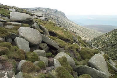 Path near top of Fair Brook leads through boulders