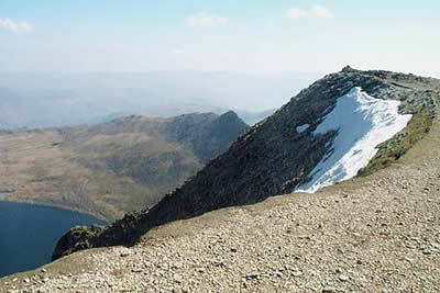 The summit of Helvellyn with Striding Edge far below