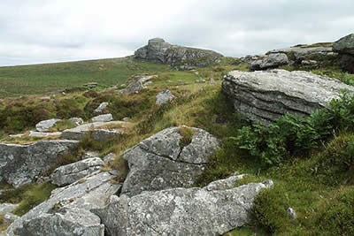 Two massive granite blocks form Haytor Rocks