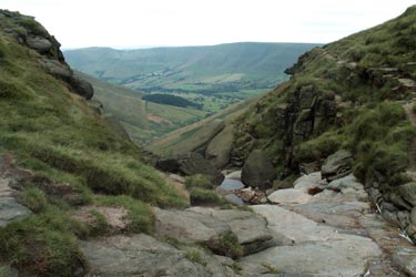 The head of Crowden Clough with Edale beyond