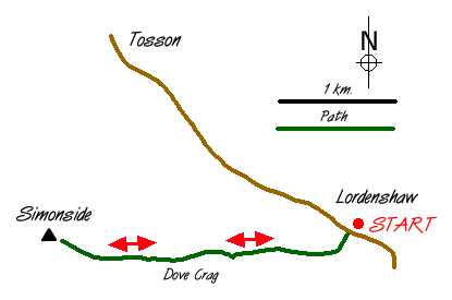 Route Map - The Simonside Hills near Rothbury Walk