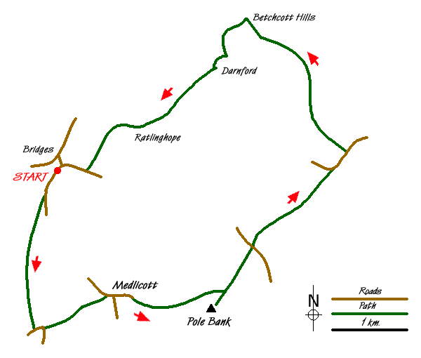 Route Map - Adstone Hill, Medlicott and the Long Mynd Walk