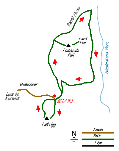 Route Map - Lonscale Fell & Latrigg Walk
