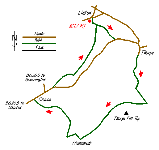 Route Map - Linton & Thorpe Fell & Cracoe Walk