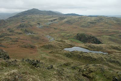 Stickle Tarn, slate quarries & Caw from Great Stickle