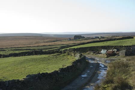 View west over South Pennines near Warley Moor Reservoir