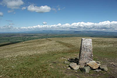 Trig point on Green Bell & view of Pennines