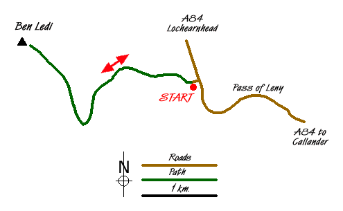 Route Map - Ben Ledi from near Falls of Leny Walk