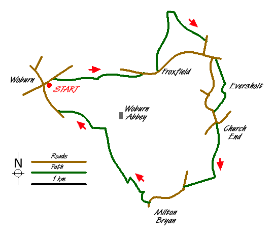 Route Map - The parkland of Woburn Abbey and Eversholt Walk
