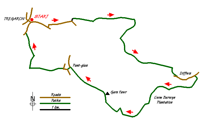 Route Map - Cwm Berwyn from Tregaron Walk
