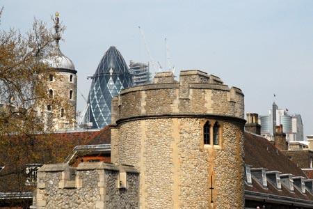 London - the Tower of London and the Gherkin