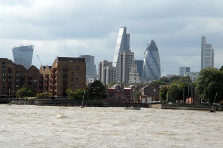 Thames Path - London City skyline from Rotherhithe
