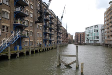 Thames Path - old warehouses line the dock in Bermondsey