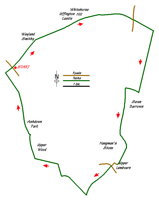 Route Map - The Lambourn Downs from near Astbury Walk