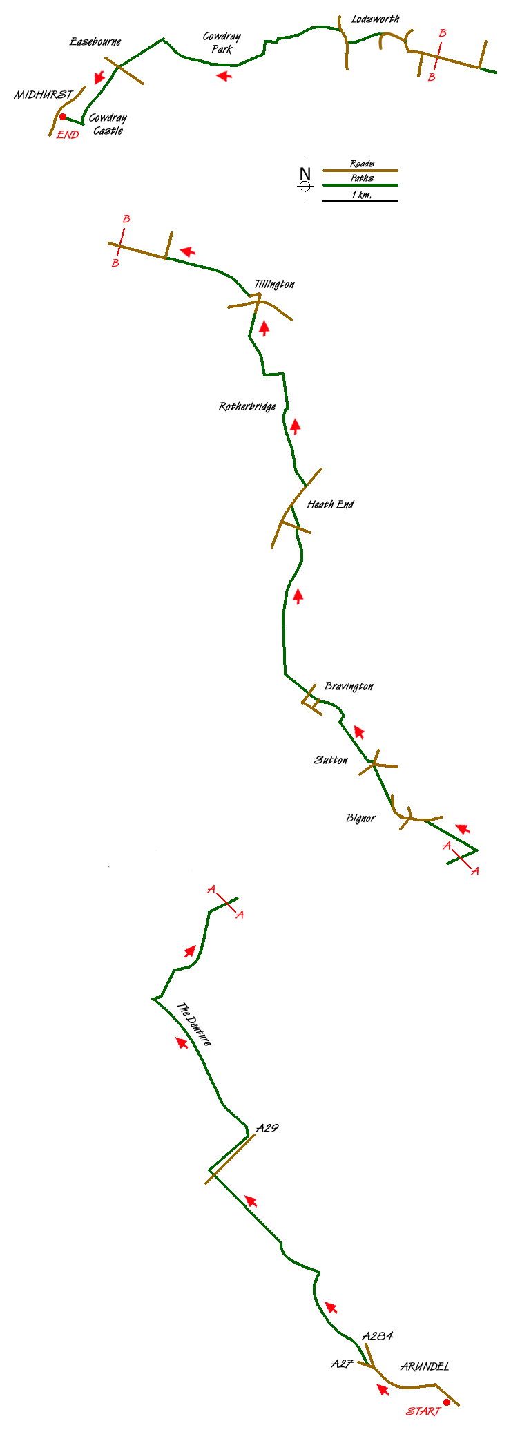 Route Map - Midhurst Way - Arundel to Midhurst Walk