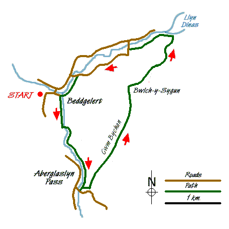 Route Map - Aberglaslyn and Cwm Bychan Walk