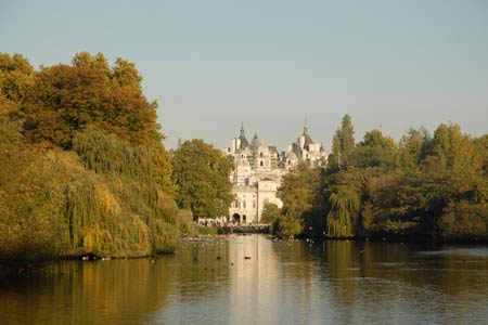 The view along St. James's Park Lake to Horseguards, London
