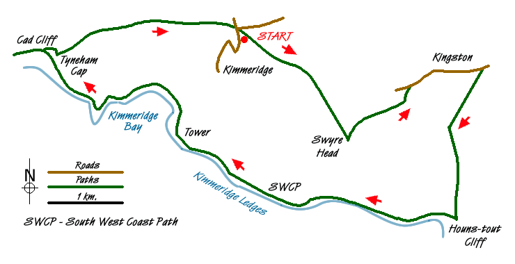 Route Map - Swyre Head & Tyneham Cap from Kimmeridge Walk