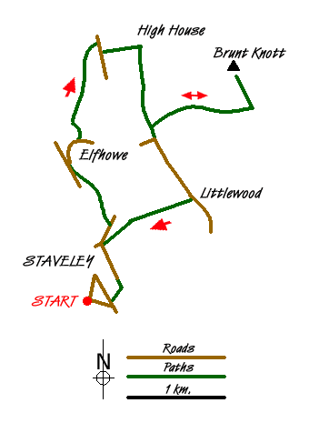 Route Map - Brunt Knott from Staveley
 Walk