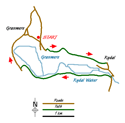Route Map - Rydal Water & Grasmere circular Walk