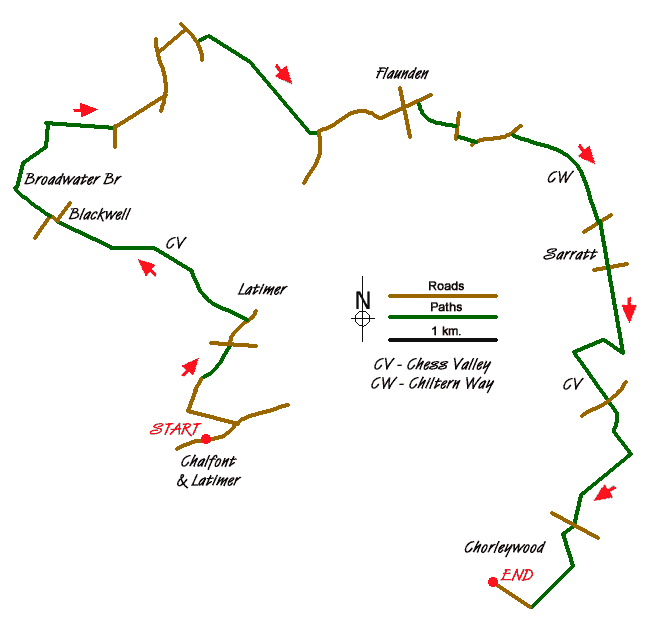 Route Map - Chalfont and Latimer, Flaunden and Chorleywood
 Walk