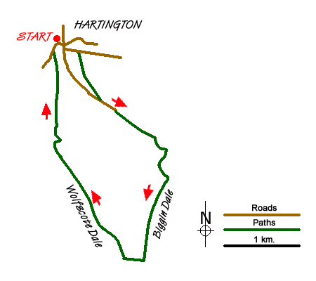 Route Map - Biggin, Wolfscote & Beresford Dales from Hartington Walk